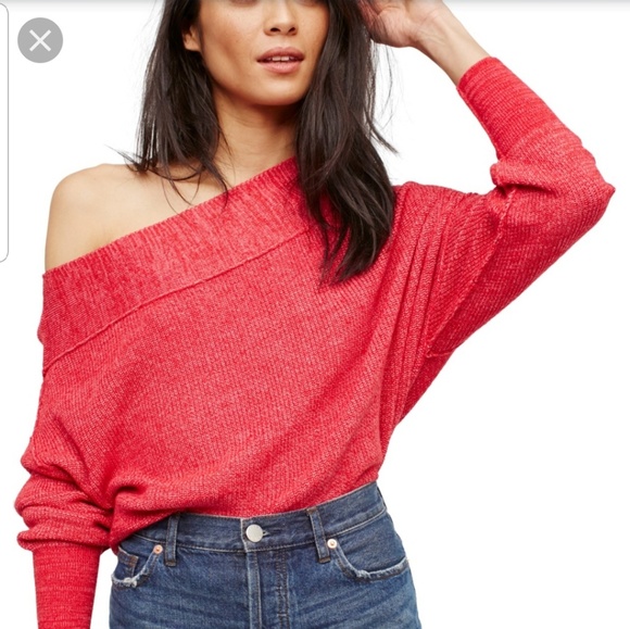 Free People Sweaters - Free People Pink/Red Off-the-shoulder sweater